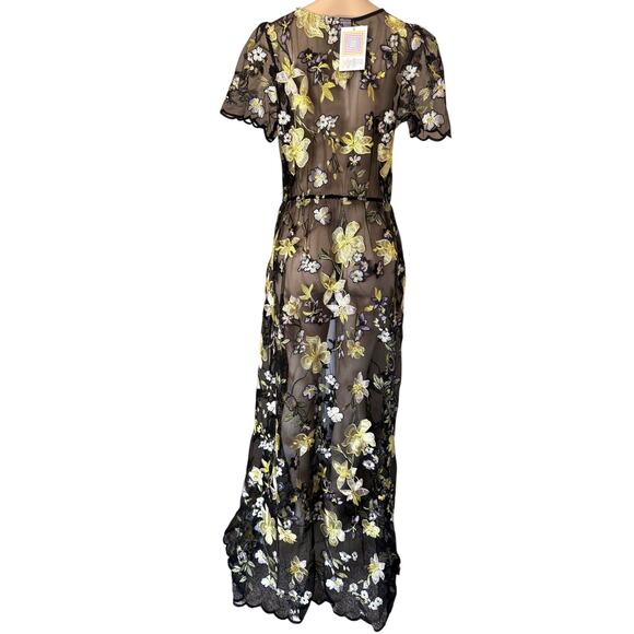 Lularoe Deanne II Sheer Mesh Flower Embroidered Maxi Dress Fairy Whimsigoth sz L - Picture 2 of 10